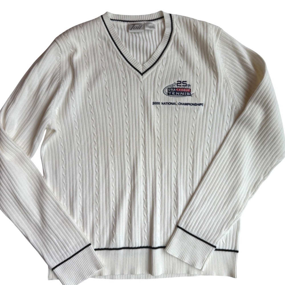 Tail USA League Tennis 2005 National Championships V-Neck Cable Knit Sweater L
